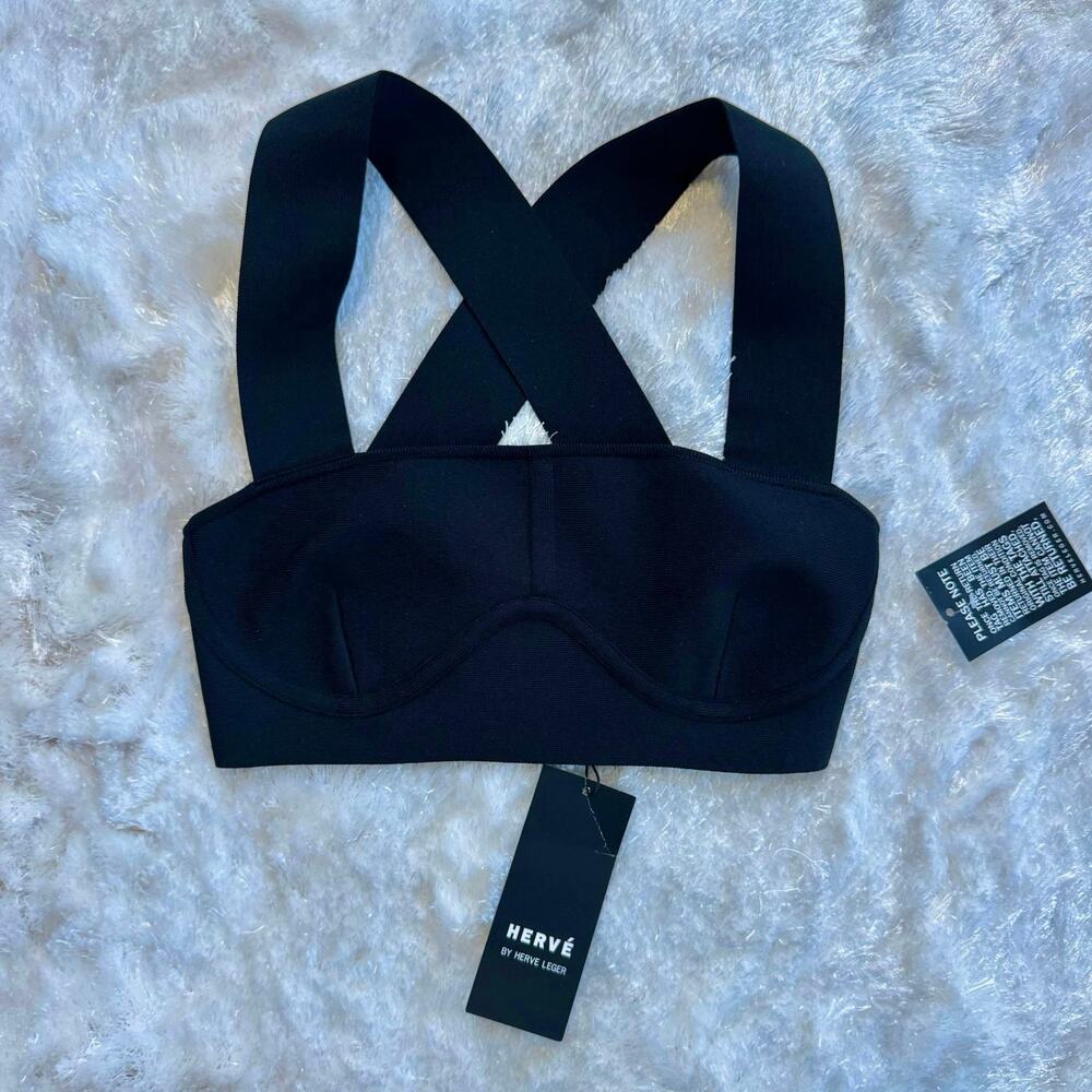 Hervé Léger Black Cross-Back Crop Top